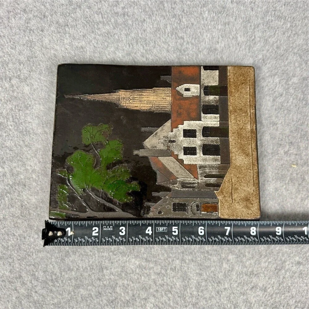 Vintage Hand-Painted Decorative Tile Plaque European Village Church Scene